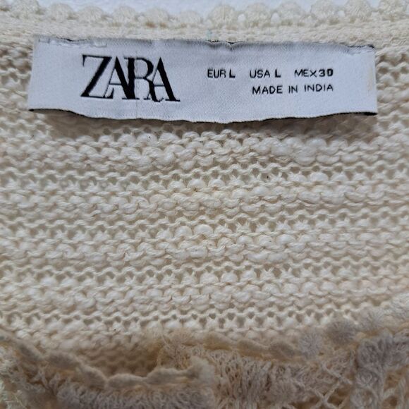 Zara Boho Floral Knit Crochet Coastal Minimalist Cardigan Cream Large - Picture 8 of 15